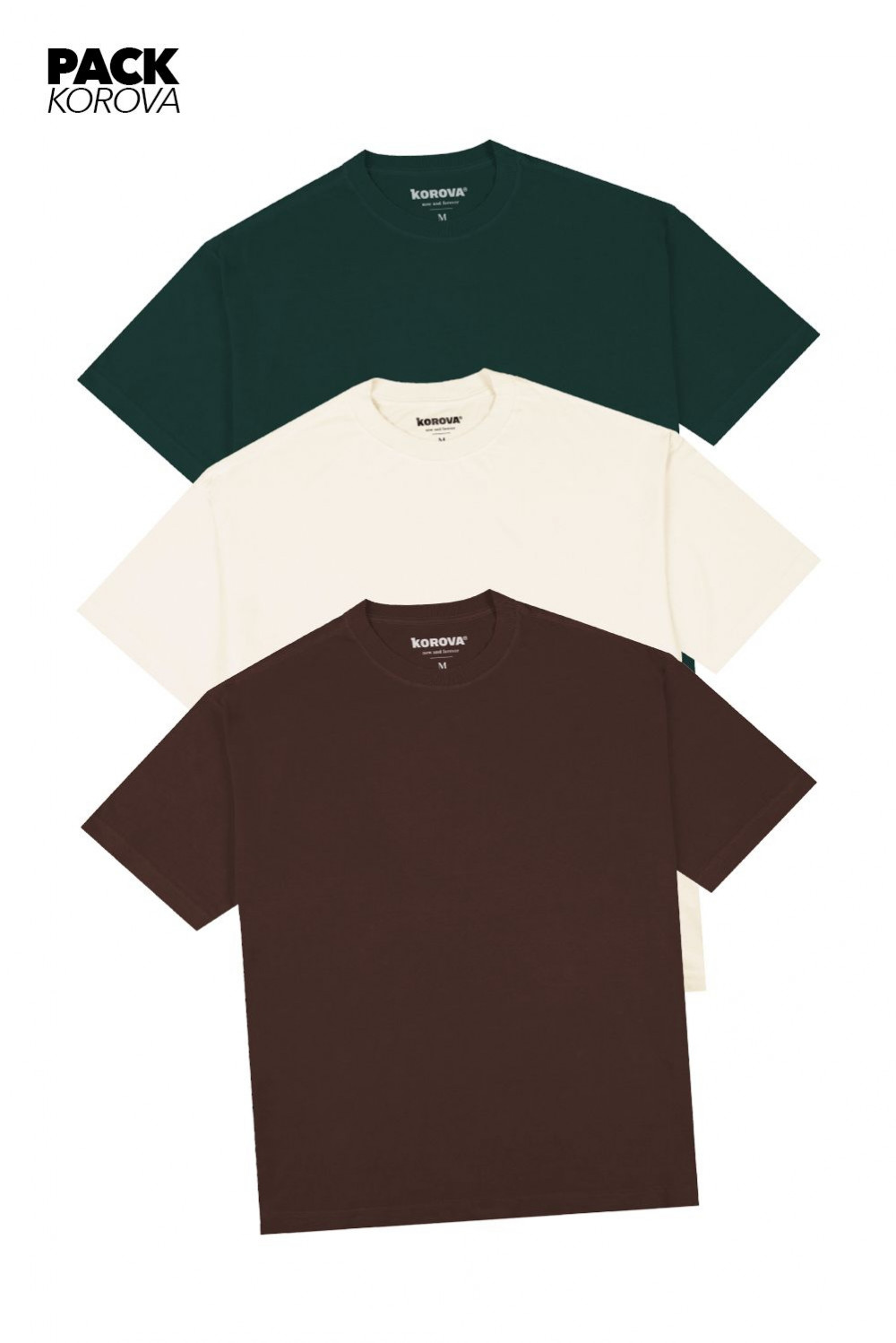 Pack de 3 Camisetas Nova Oversized Korova Verde/Café/Off