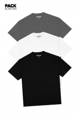 Pack de 3 Camisetas Nova Oversized Korova Cinza/Preto/Branco