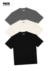 Pack de 3 Camisetas Nova Oversized Korova Cinza/Preto/Off