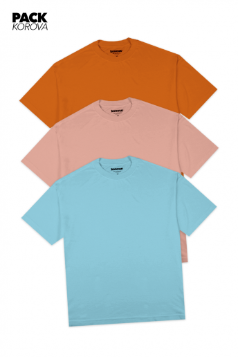 Pack de 3 Camisetas Nova Oversized Korova Laranja/Rosa/Azul
