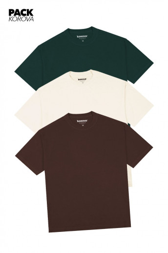 Pack de 3 Camisetas Nova Oversized Korova Verde/Café/Off