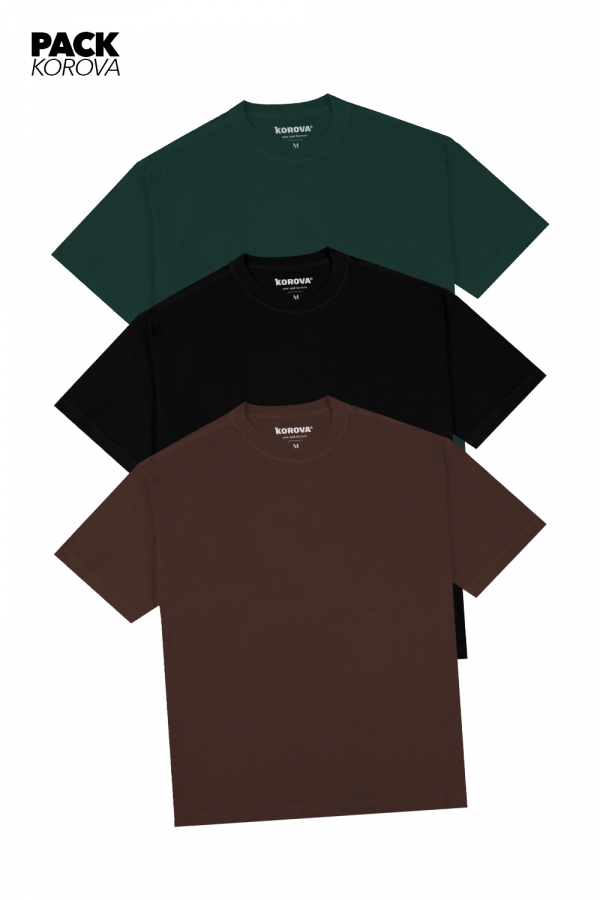 Pack de 3 Camisetas Nova Oversized Korova Verde/Preto/Café